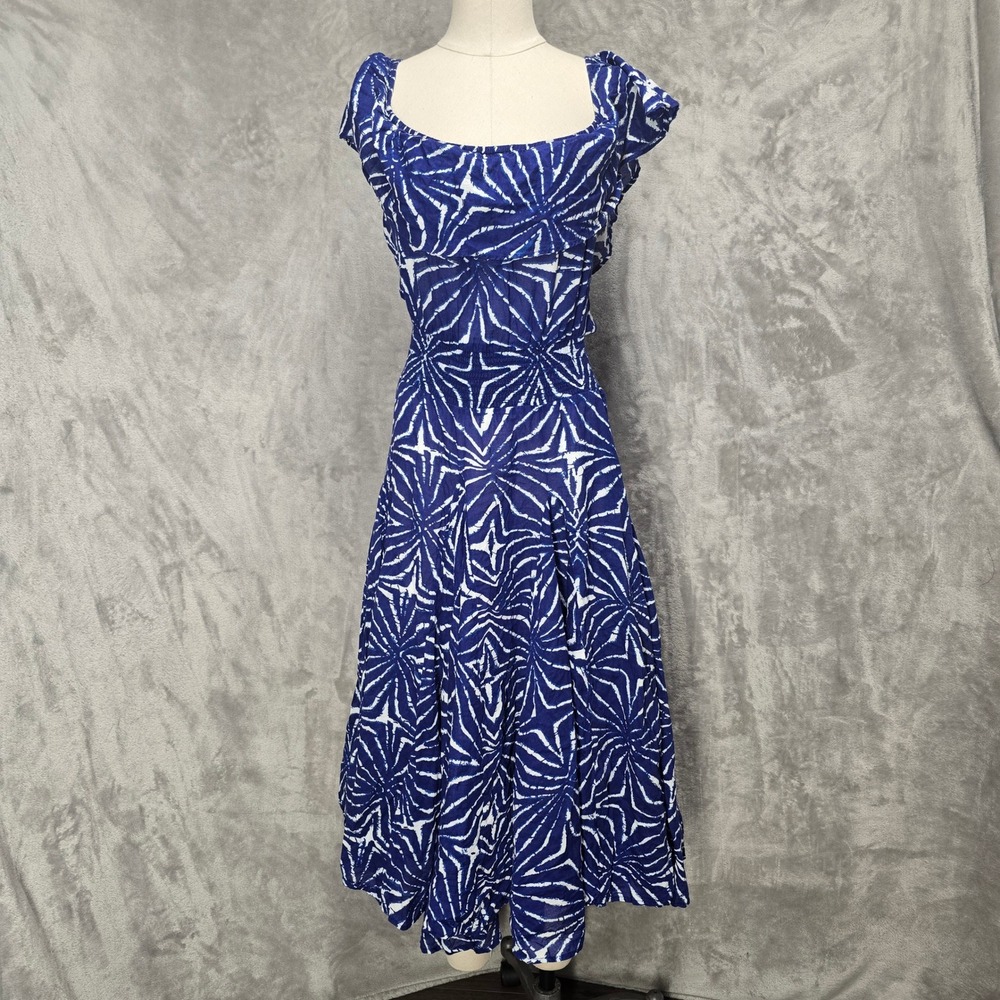 Olivia & Grace Tie Dye Cotton Midi Dress S Oversized‎ Elastic Waist Festive Boho